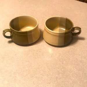 Vintage Green/Tan Soup Mugs Set